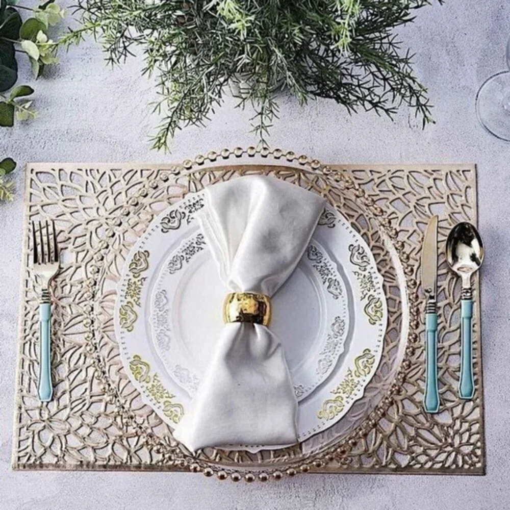 Gold Placemats Laser Cut Elegant Everyday Special Occasion Holiday Elegant 4 PC